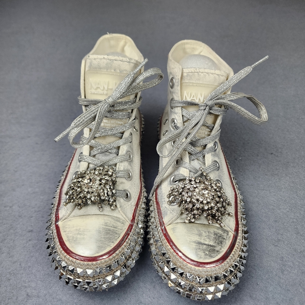 Nan-Ku Shoes Free People White Cruise Studded Hi Top Sneakers Size 36 - Picture 2 of 10